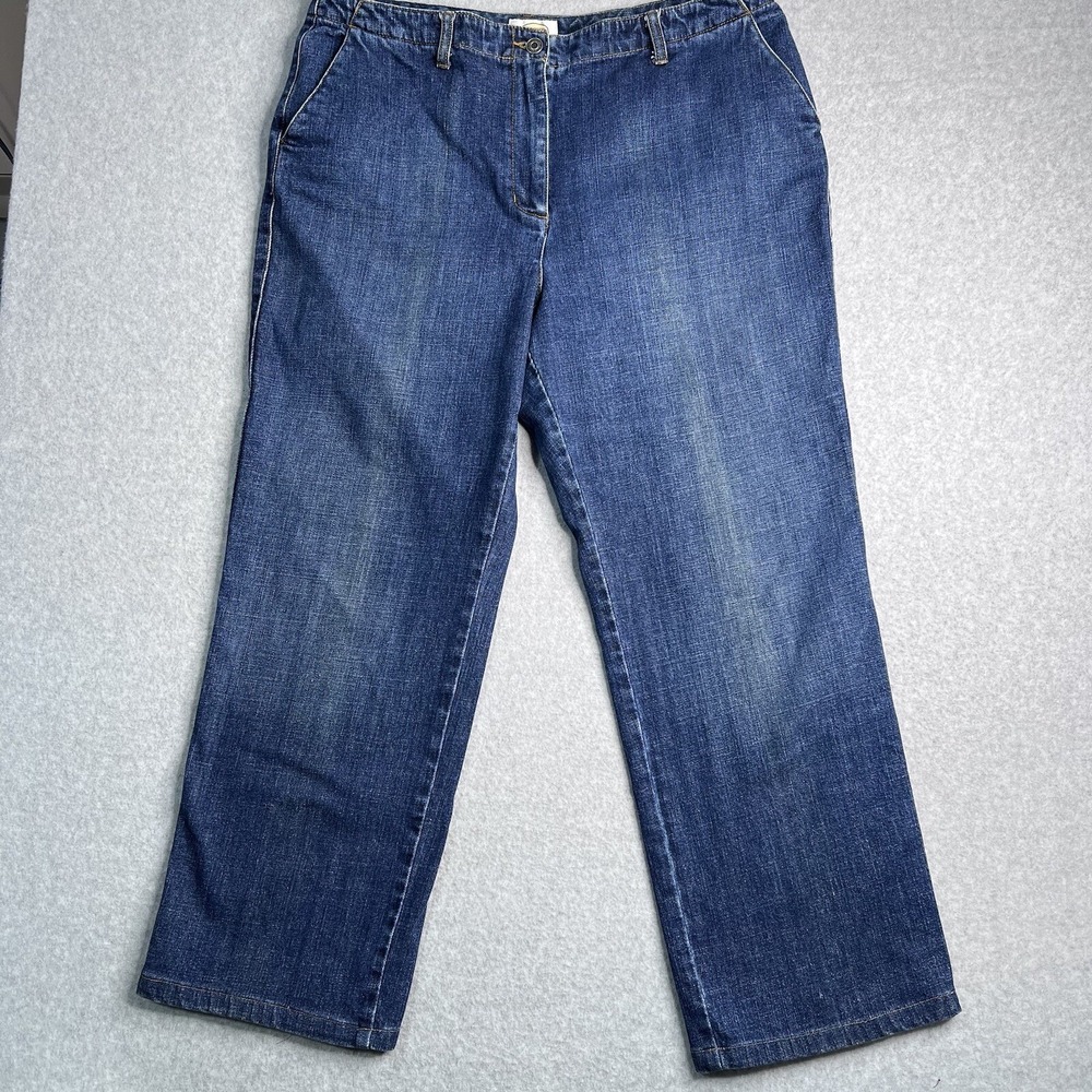 Talbots Stretch Jeans Women's 18 (36x28) Med Blue Slash Pocket Rear Pocket Flap